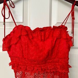 Red Lace Sleeveless Crop Top